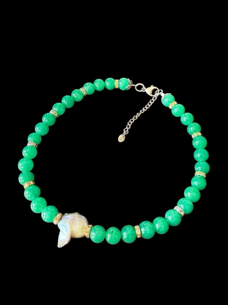 Lucas Lameth Luc Baroque Pearl Aventurine Bead 925 Necklace Adjustable